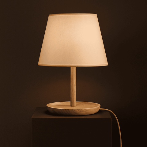 Emily lichtbruine houten lamp met kabel - handgemaakt duurzaam ontwerp voor thuis