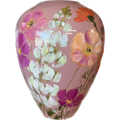 Handbeschilderde vaas - Kander flowermix mauve
