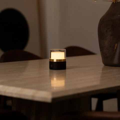 Leo donkerbruine compacte draadloze oplaadbare lamp – natuurlijk hout, dimbaar licht