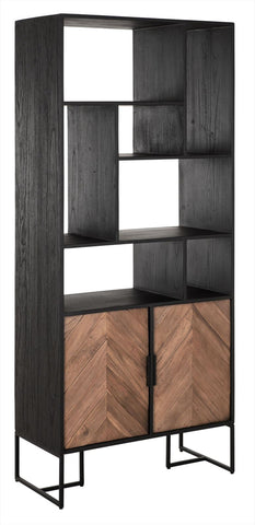 Librería en forma de cruz, 2 puertas, 7 estantes abiertos