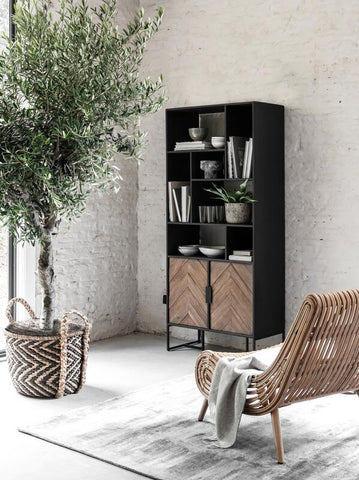Librería en forma de cruz, 2 puertas, 7 estantes abiertos