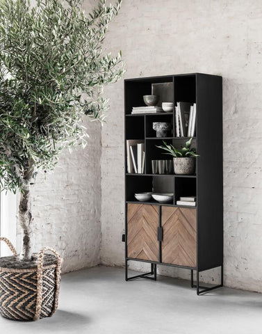 Librería en forma de cruz, 2 puertas, 7 estantes abiertos