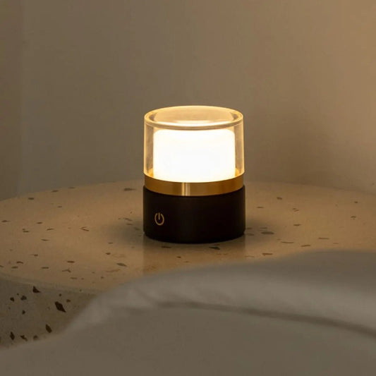 Leo donkerbruine compacte draadloze oplaadbare lamp – natuurlijk hout, dimbaar licht