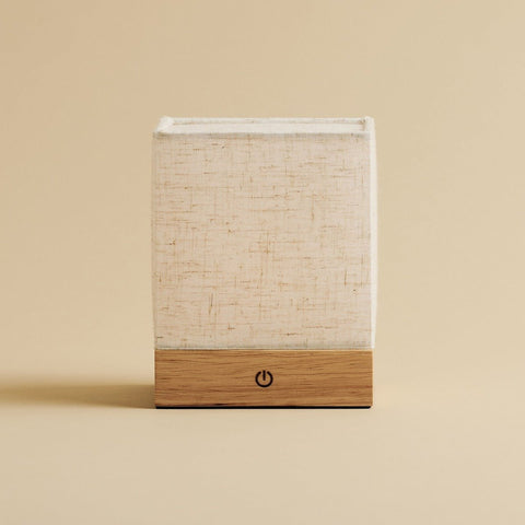 Zano lichtbruine draadloze lamp met hout en linnen - stemmingsverlichting, LED -tafellamp met batterij