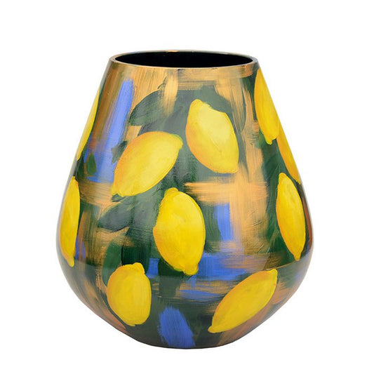 Handbeschilderde Vaas Tasman M lemon blue Ø26 x H28 cm