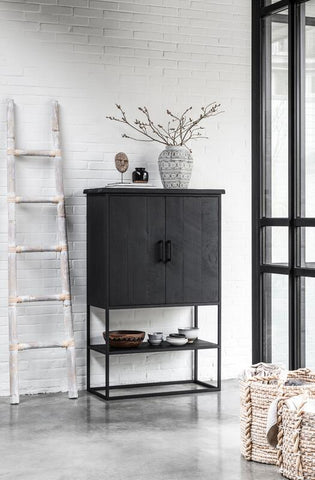 Gabinete Viga pequeña, 2 puertas, estante abierto NEGRO