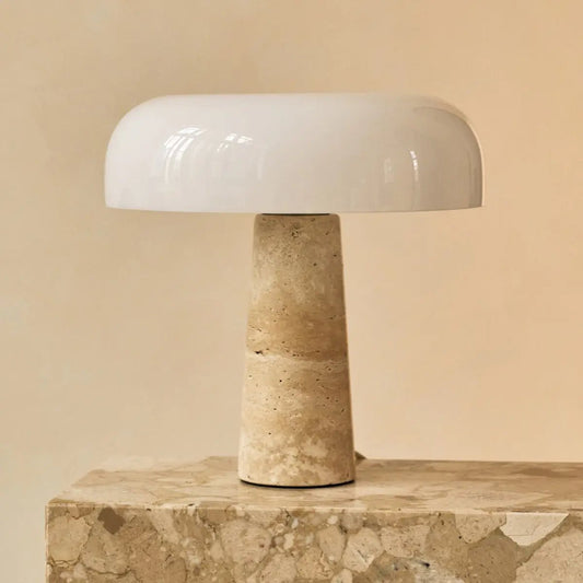 Emily travertijnlamp – elegant handgemaakt ontwerp met glazen kap