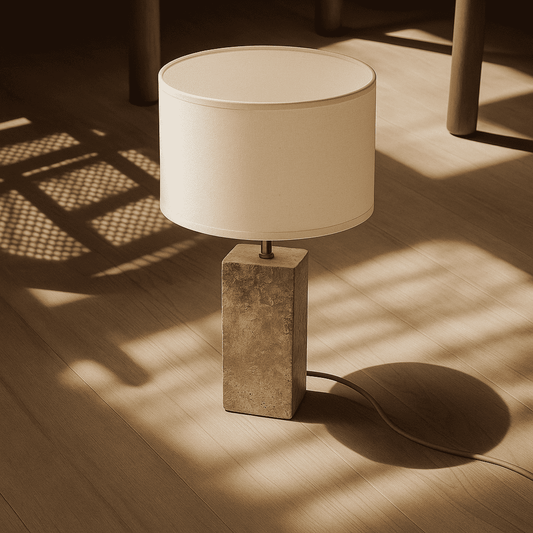 Rosie travertijnlamp – elegante natuursteen met katoenen kap