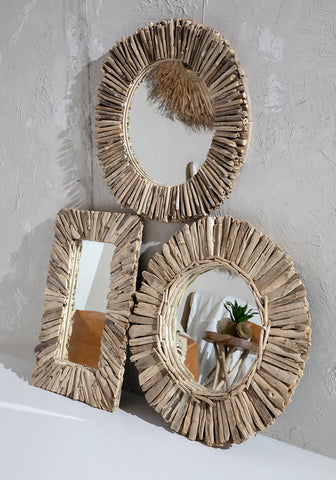 Le Driftwood Crown Mirror - Naturel - M
