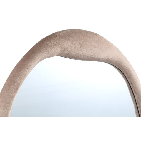 Ne soyez que miroir rond organique en velours beige.