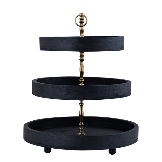 Donal Black mango wood etagiar with 3 levels round