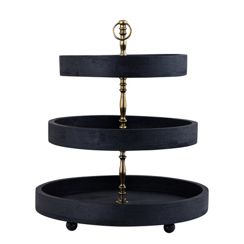 Donal Black mango wood etagiar with 3 levels round