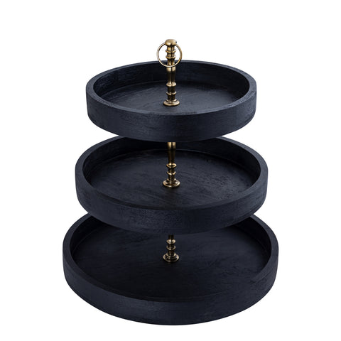 Donal Black mango wood etagiar with 3 levels round