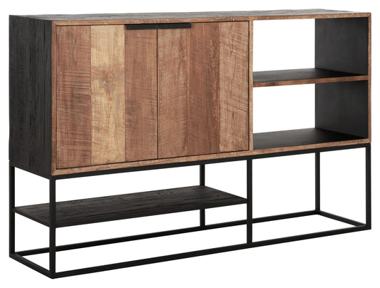 Comoda Dresser Cosmo N.º 1 pequeña, 2 puertas, 2 estantes abiertos
