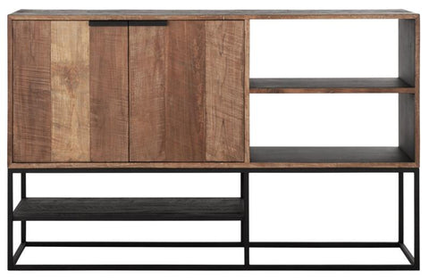 Comoda Dresser Cosmo N.º 1 pequeña, 2 puertas, 2 estantes abiertos