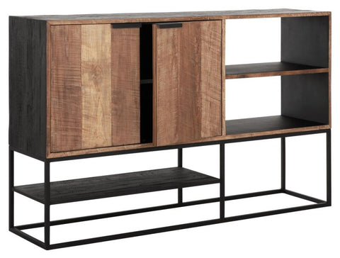 Comoda Dresser Cosmo N.º 1 pequeña, 2 puertas, 2 estantes abiertos