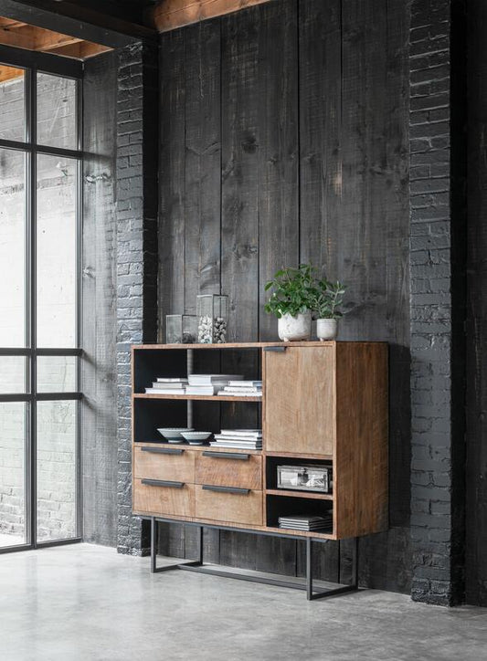 Commode Odeon N°3, 1 porte, 4 étagères ouvertes, 4 tiroirs