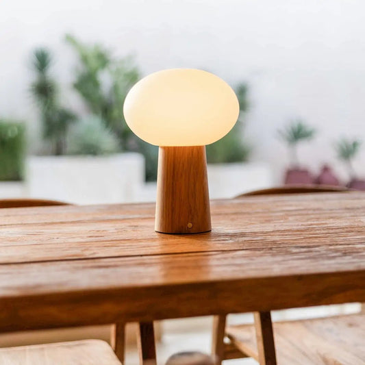Max lichtbruine houten oplaadbare tafellamp met glas en oplaadbare batterij | Dimbare en veelzijdige verlichting