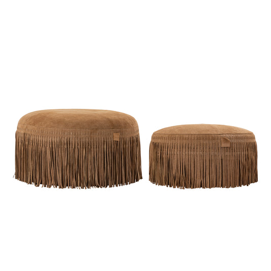 Eleora Camel suede leather pouf fringes round S traduit en Only.
