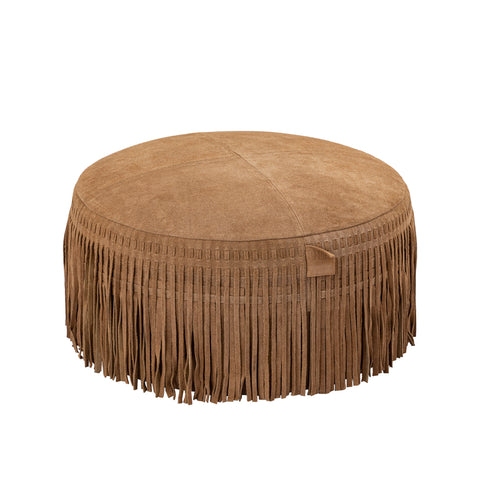 Eleora Camel suede leather pouf fringes round S traduit en Only.