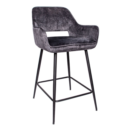 Velvet anthracite bar stool with black metal legs