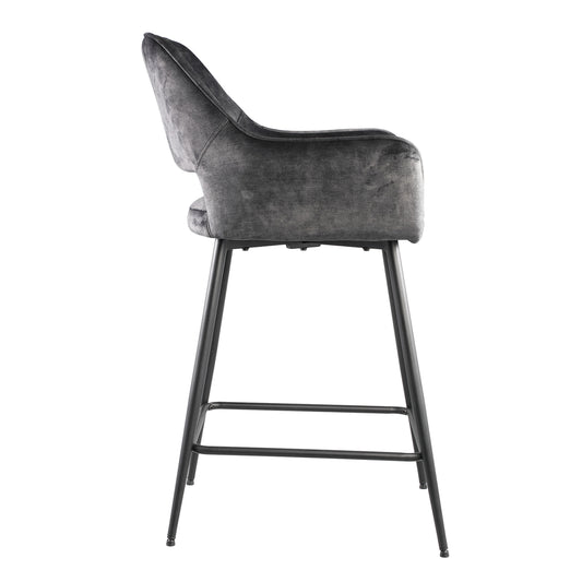 Velvet anthracite bar stool with black metal legs