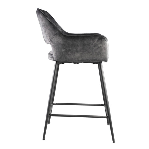 Velvet anthracite bar stool with black metal legs