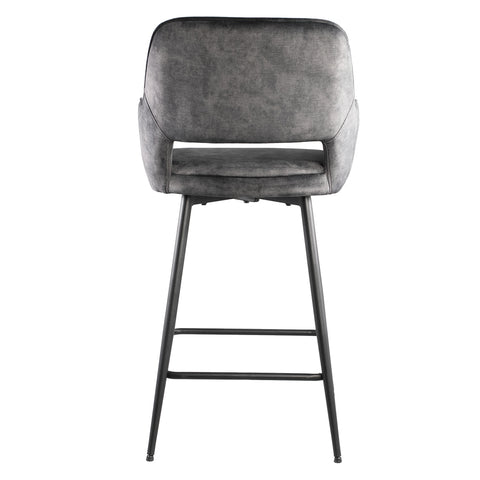 Velvet anthracite bar stool with black metal legs
