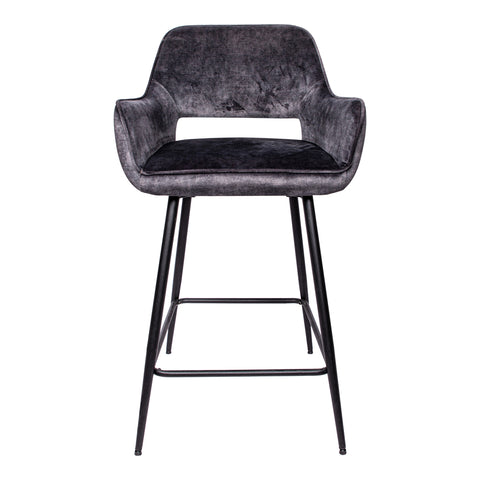 Velvet anthracite bar stool with black metal legs