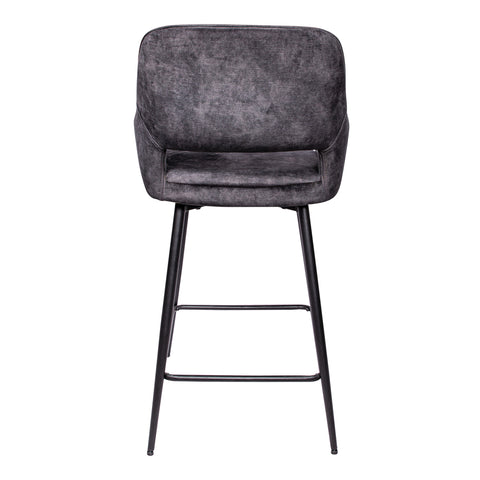 Velvet anthracite bar stool with black metal legs