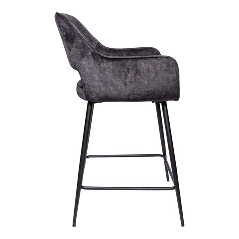 Velvet anthracite bar stool with black metal legs