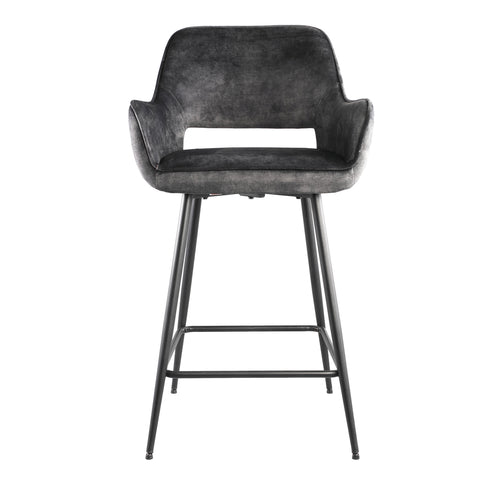 Velvet anthracite bar stool with black metal legs