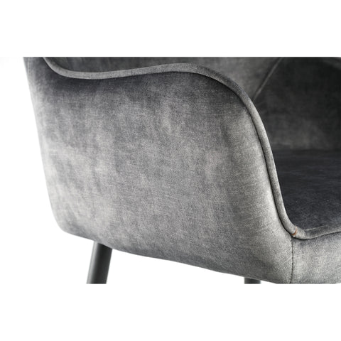 Velvet anthracite bar stool with black metal legs