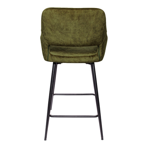 Velvet green bar stool with black metal legs, assembly required.