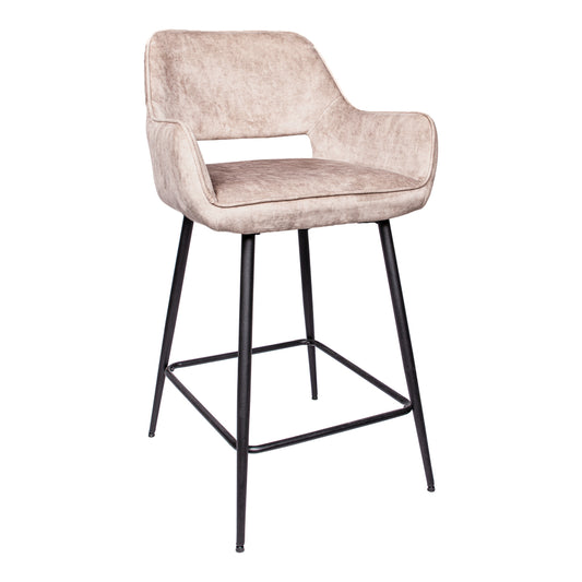Velvet Khaki bar stool with black metal legs, assembly required.