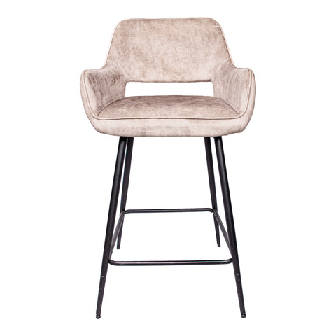 Velvet Khaki bar stool with black metal legs, assembly required.