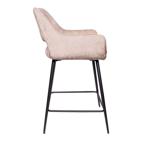 Velvet Khaki bar stool with black metal legs, assembly required.