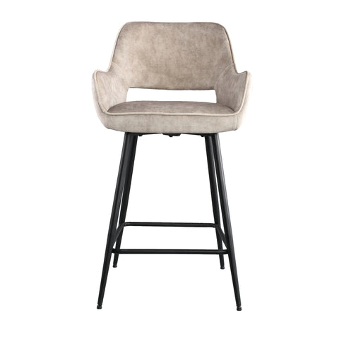 Velvet Khaki bar stool with black metal legs, assembly required.