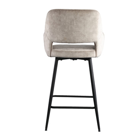 Velvet Khaki bar stool with black metal legs, assembly required.