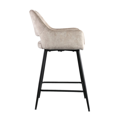 Velvet Khaki bar stool with black metal legs, assembly required.