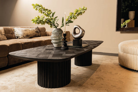 Fieron Mesa de café de madera negra con base doble redonda