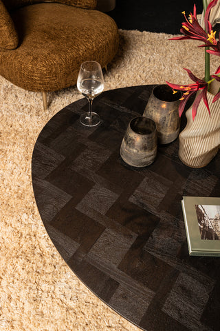 Fieron Mesa de café redonda de madera negra orgánica.