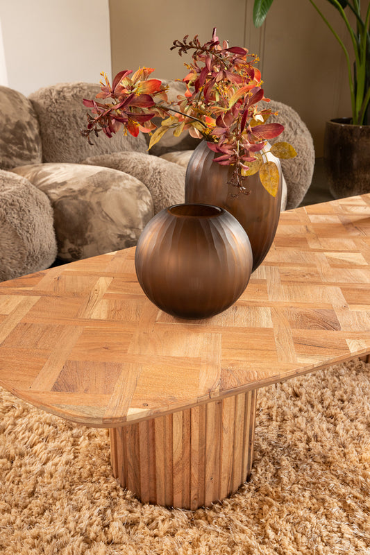 Mesa de café de madera natural Fieron con base doble redonda.