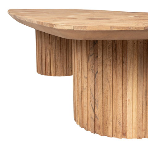 Mesa de café de madera natural Fieron con base doble redonda.