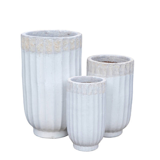 Traduzir Gilliann White vaso redondo de cerâmica alta com nervuras SV3 para Only.