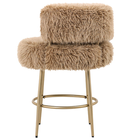 Cabello marrón silla de bar base de metal marrón