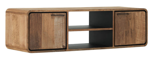 Soporte de TV colgante Evo pequeño, 2 puertas, 2 estantes abiertos