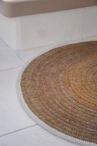 La alfombra redonda de seagrass y algodón - blanco natural - 200 a solo.