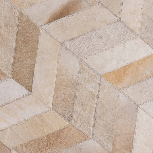 Joanne Beige cowhair patchwork carpet round L
