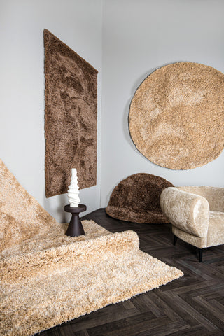 Jups Beige fabric handwoven carpet round L translates to "Jups Beige tkanina ręcznie tkany dywan okrągły L" in Polish.